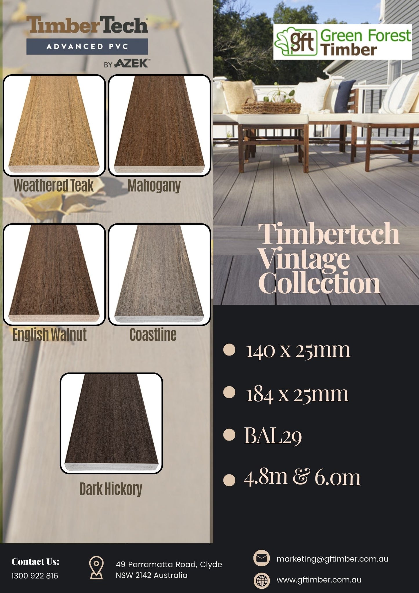 TIMBERTECH VINTAGE COLLECTION 140 x 25mm/184x25mm made in USA