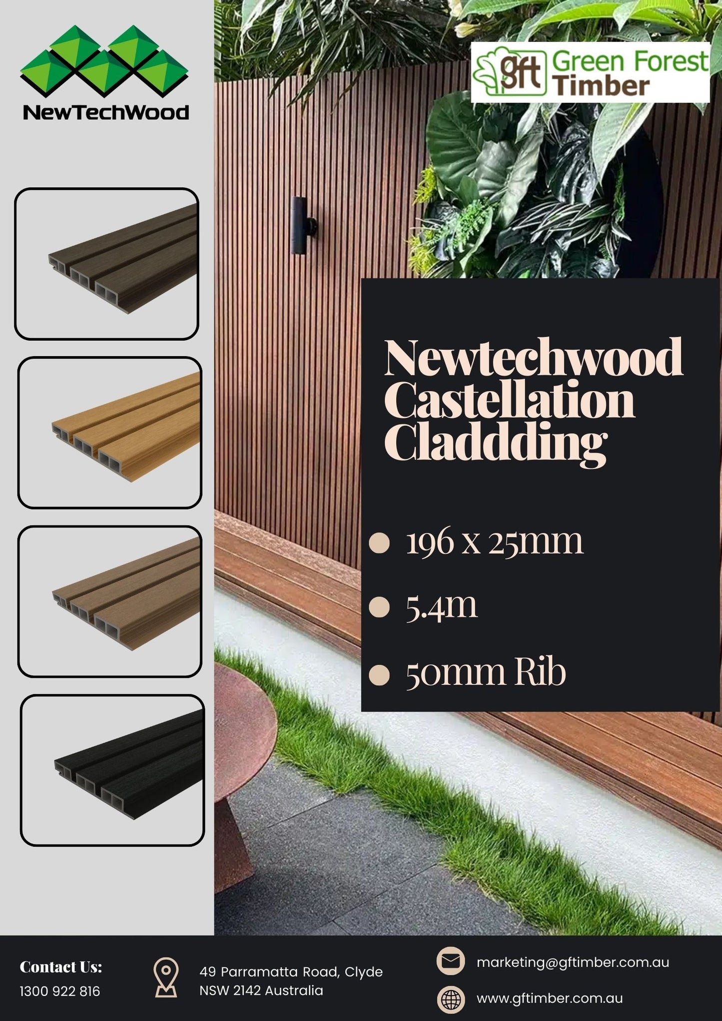 Newtechwood Castellation Cladding 50mm Rib 196 x 25mm (5.4m)